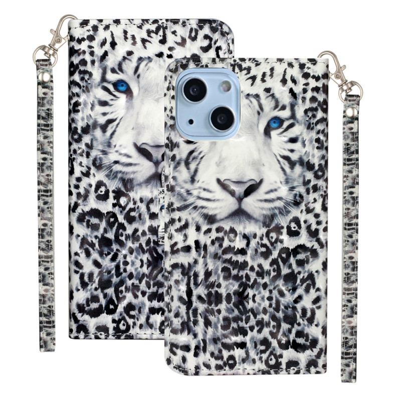 Capa Flip Para iPhone 15 Plus De Cordão Leopardo 3d Com Alça