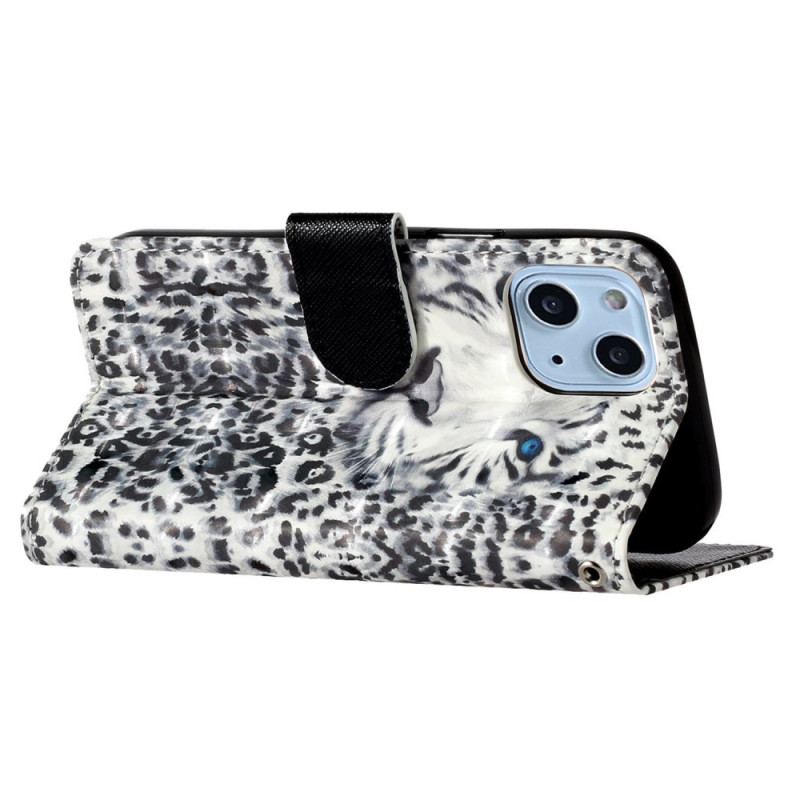 Capa Flip Para iPhone 15 Plus De Cordão Leopardo 3d Com Alça