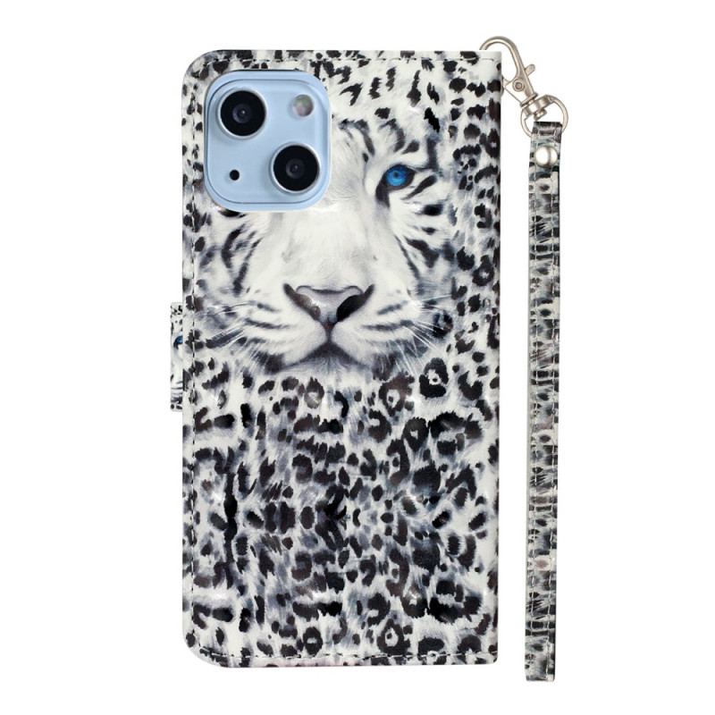 Capa Flip Para iPhone 15 Plus De Cordão Leopardo 3d Com Alça