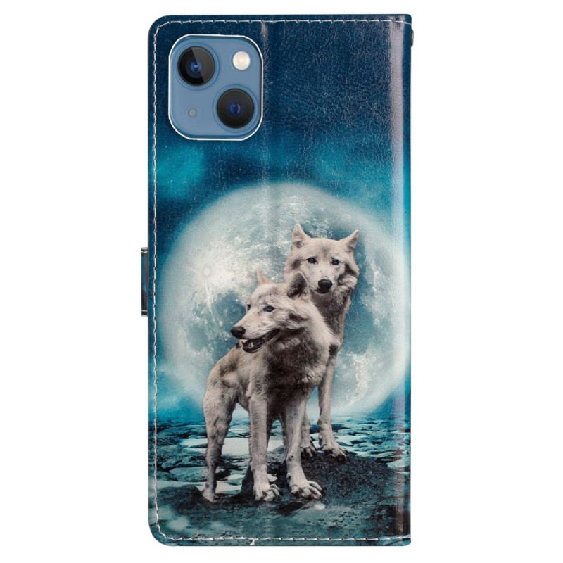 Capa Flip Para iPhone 15 Plus De Cordão Lobos De Cordão