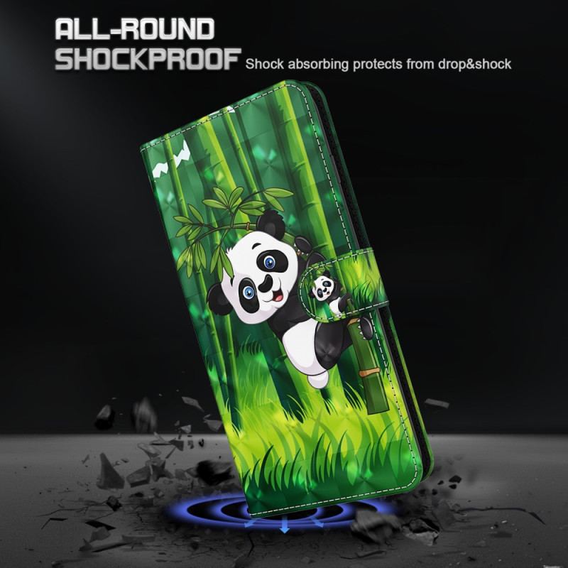 Capa Flip Para iPhone 15 Plus De Cordão Panda De Bambu 3d Com Alça