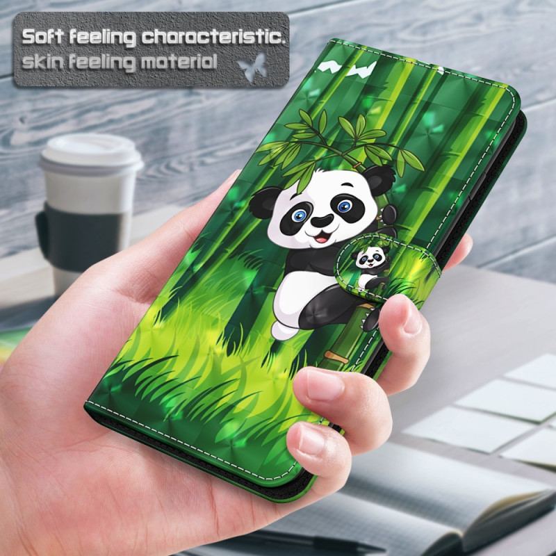 Capa Flip Para iPhone 15 Plus De Cordão Panda De Bambu 3d Com Alça