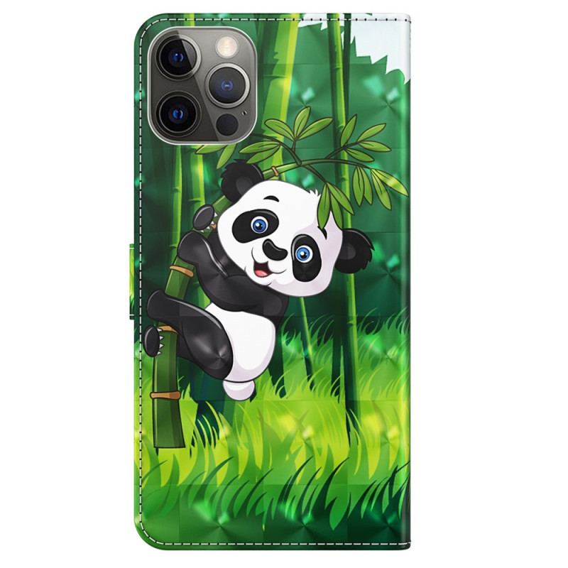 Capa Flip Para iPhone 15 Plus De Cordão Panda De Bambu 3d Com Alça