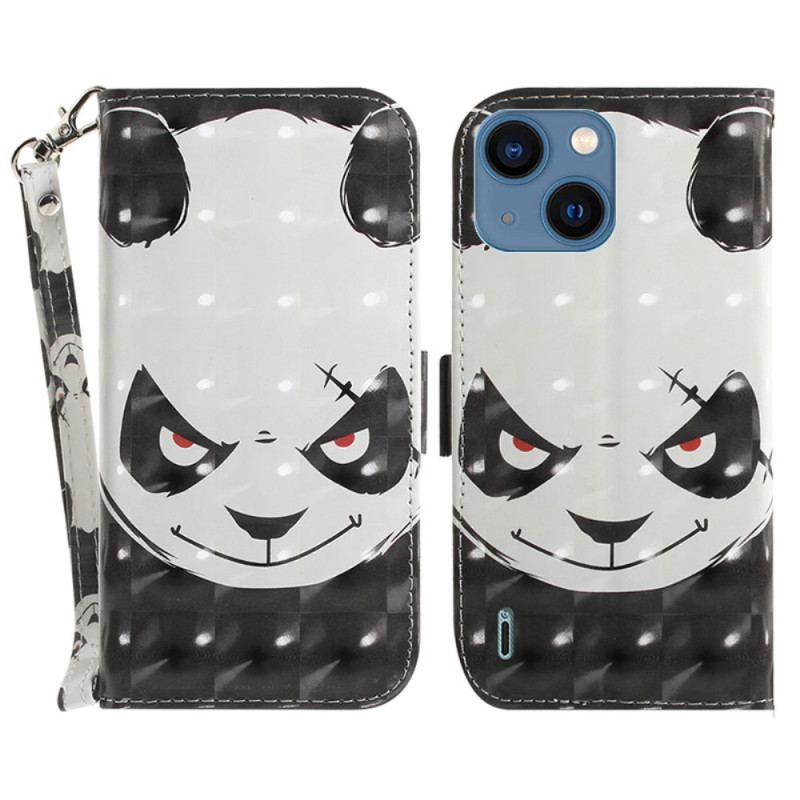 Capa Flip Para iPhone 15 Plus De Cordão Panda Irritado Com Alça