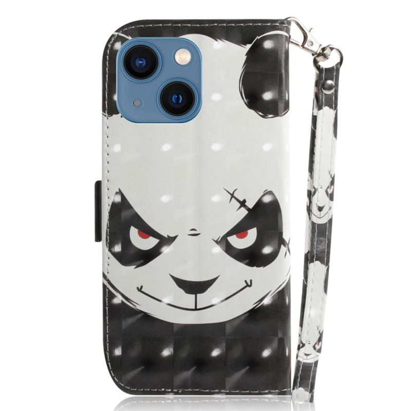 Capa Flip Para iPhone 15 Plus De Cordão Panda Irritado Com Alça