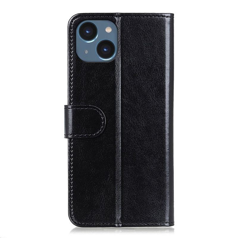 Capa Flip Para iPhone 15 Plus Couro Envernizado Falso