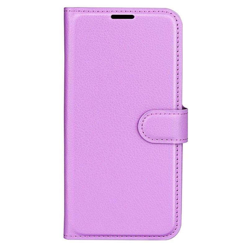 Capa Flip Para iPhone 15 Plus Couro Sintético Clássico De Lichia