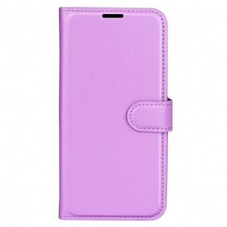 Capa Flip Para iPhone 15 Plus Couro Sintético Clássico De Lichia