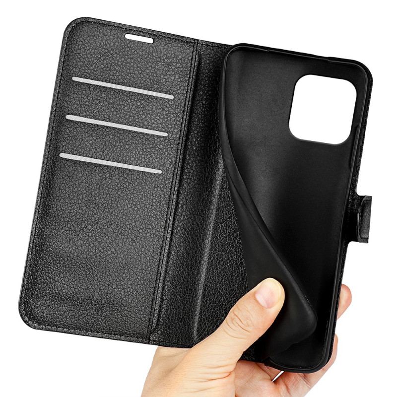 Capa Flip Para iPhone 15 Plus Couro Sintético Clássico De Lichia