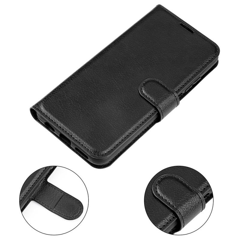 Capa Flip Para iPhone 15 Plus Couro Sintético Clássico De Lichia