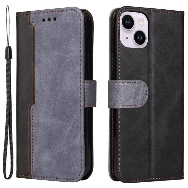 Capa Flip Para iPhone 15 Plus Elegante Em Dois Tons