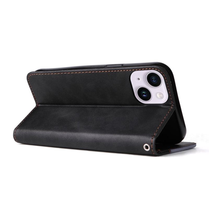 Capa Flip Para iPhone 15 Plus Elegante Em Dois Tons