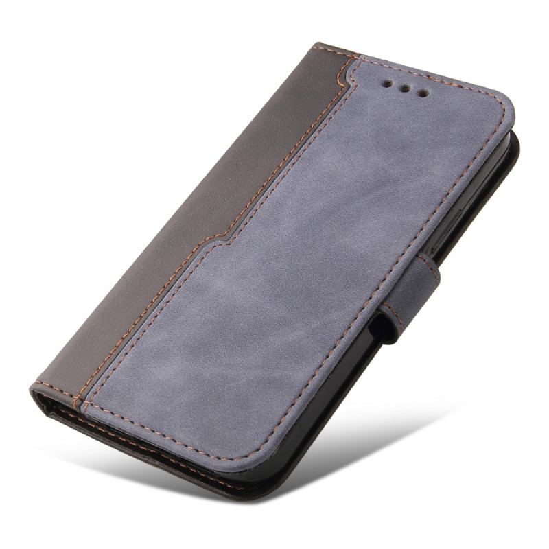 Capa Flip Para iPhone 15 Plus Elegante Em Dois Tons