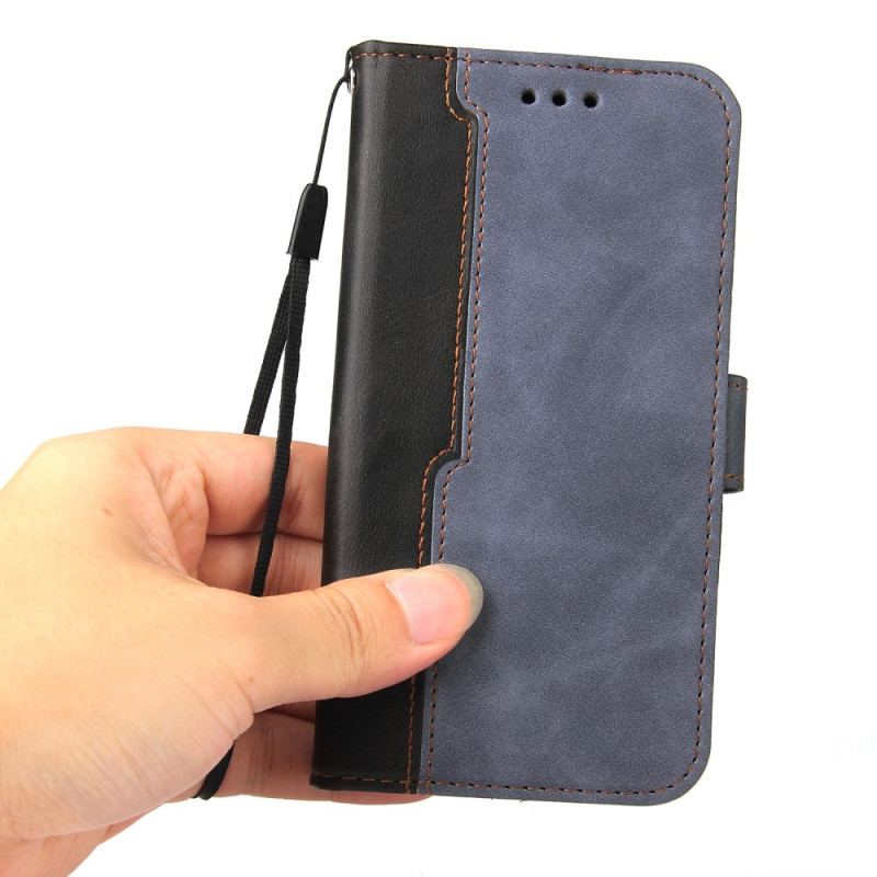 Capa Flip Para iPhone 15 Plus Elegante Em Dois Tons