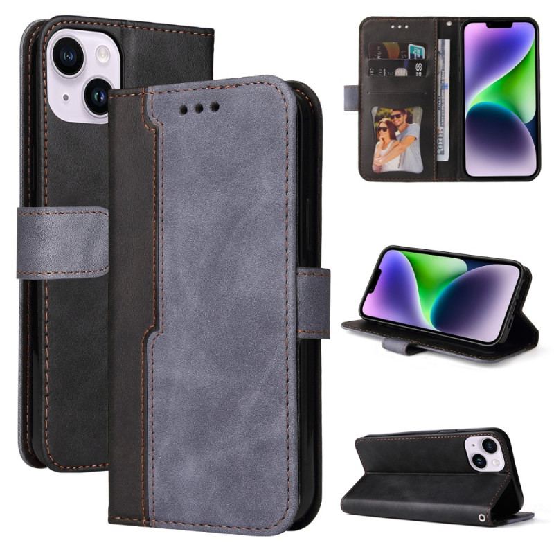 Capa Flip Para iPhone 15 Plus Elegante Em Dois Tons