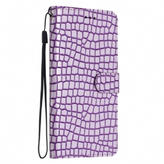 Capa Flip Para iPhone 15 Plus Estilo Crocodilo Com Alça