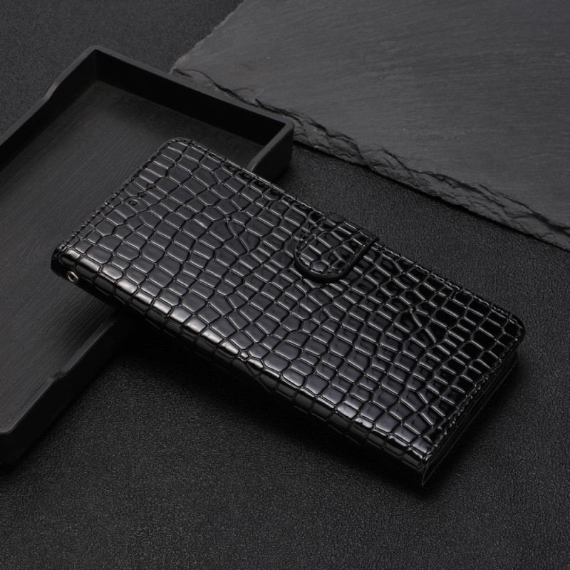 Capa Flip Para iPhone 15 Plus Estilo Crocodilo Com Alça