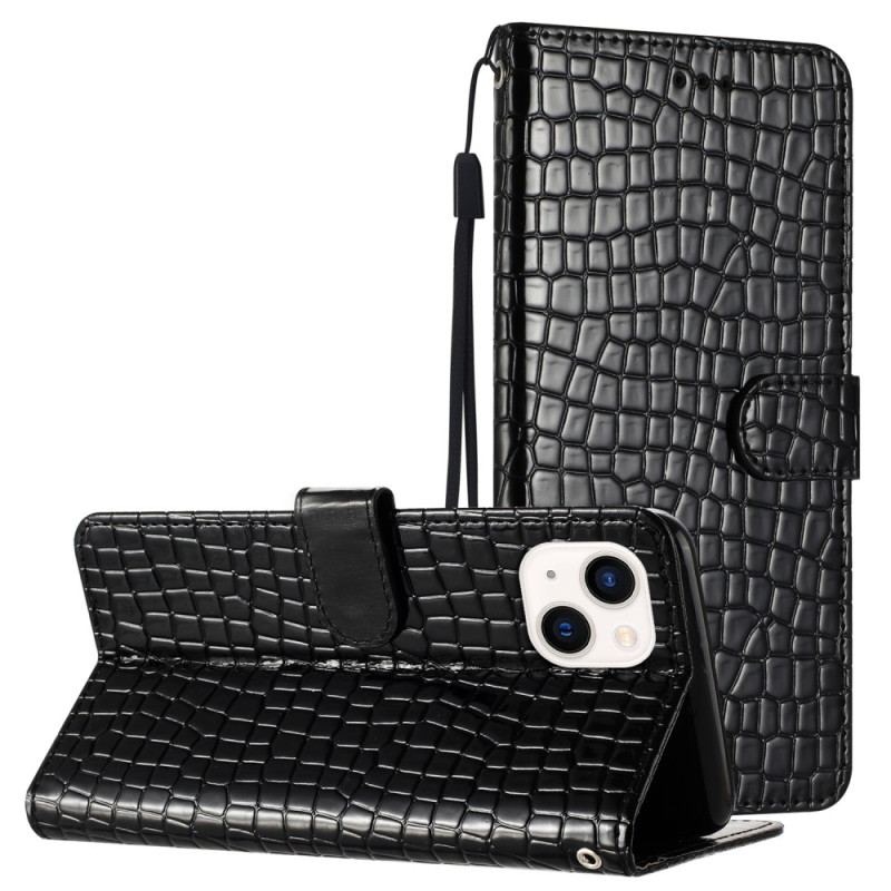 Capa Flip Para iPhone 15 Plus Estilo Crocodilo Com Alça