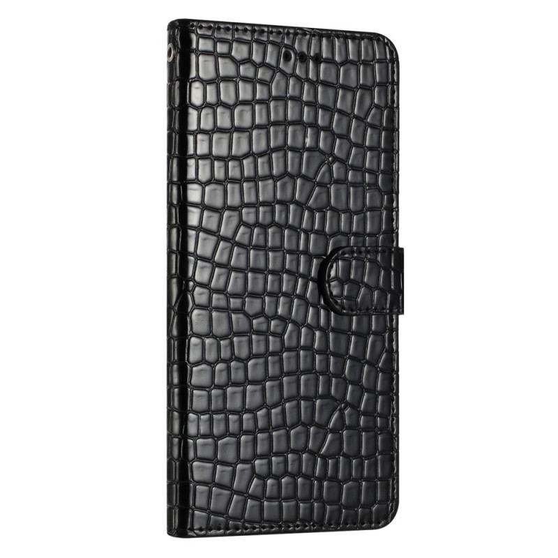 Capa Flip Para iPhone 15 Plus Estilo Crocodilo Com Alça