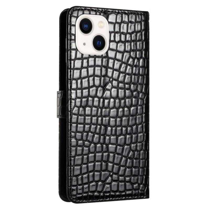 Capa Flip Para iPhone 15 Plus Estilo Crocodilo Com Alça