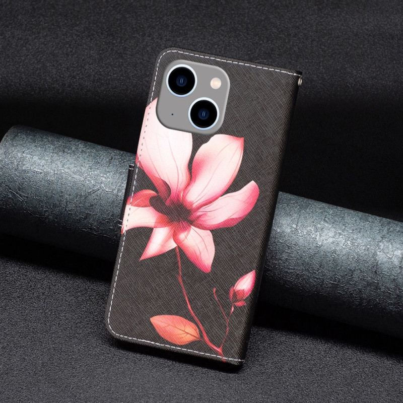 Capa Flip Para iPhone 15 Plus Flor Rosa