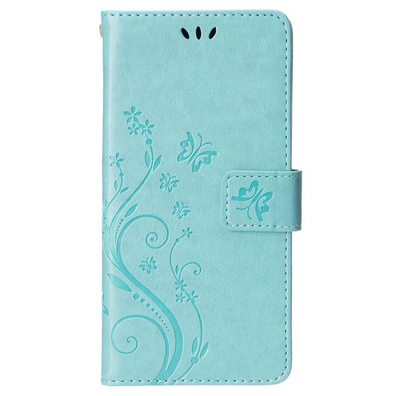 Capa Flip Para iPhone 15 Plus Flores E Borboletas