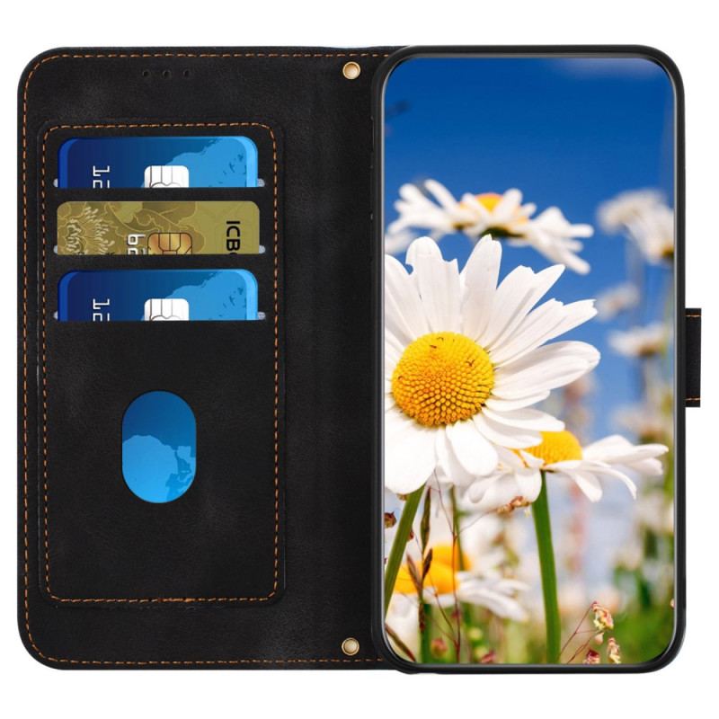 Capa Flip Para iPhone 15 Plus Flores Luxuosas