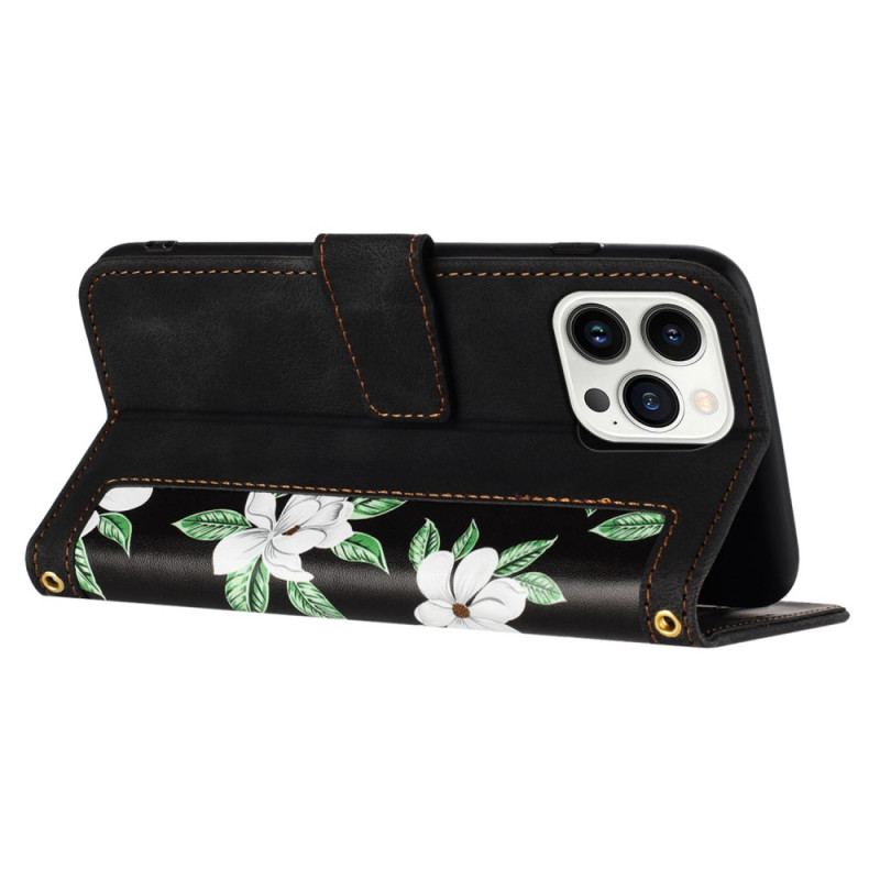 Capa Flip Para iPhone 15 Plus Flores Luxuosas