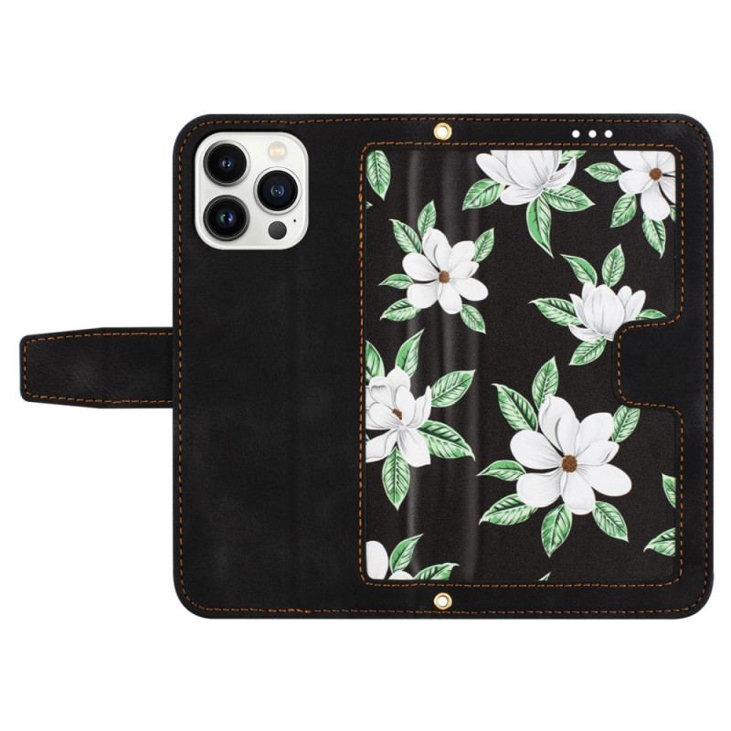 Capa Flip Para iPhone 15 Plus Flores Luxuosas