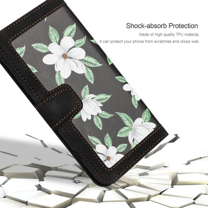 Capa Flip Para iPhone 15 Plus Flores Luxuosas