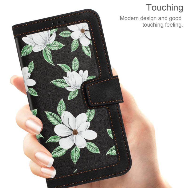 Capa Flip Para iPhone 15 Plus Flores Luxuosas