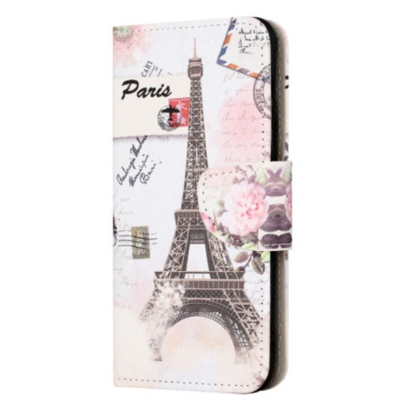 Capa Flip Para iPhone 15 Plus Torre Eiffel Vintage