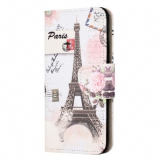 Capa Flip Para iPhone 15 Plus Torre Eiffel Vintage