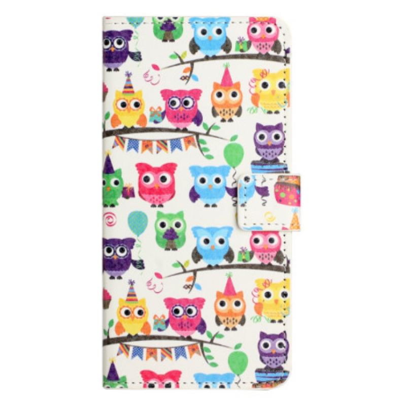 Capa Folio Para iPhone 15 Plus Bando De Corujas