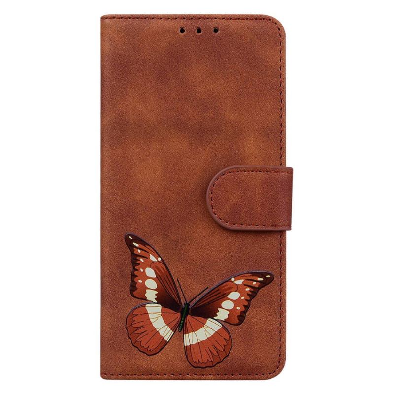 Capa Folio Para iPhone 15 Plus Borboleta De Imitação De Couro