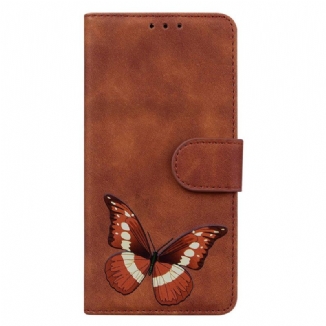 Capa Folio Para iPhone 15 Plus Borboleta De Imitação De Couro