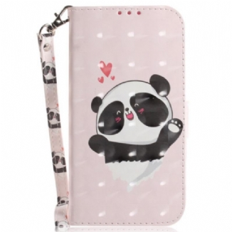 Capa Folio Para iPhone 15 Plus De Cordão Amor Panda Com Alça