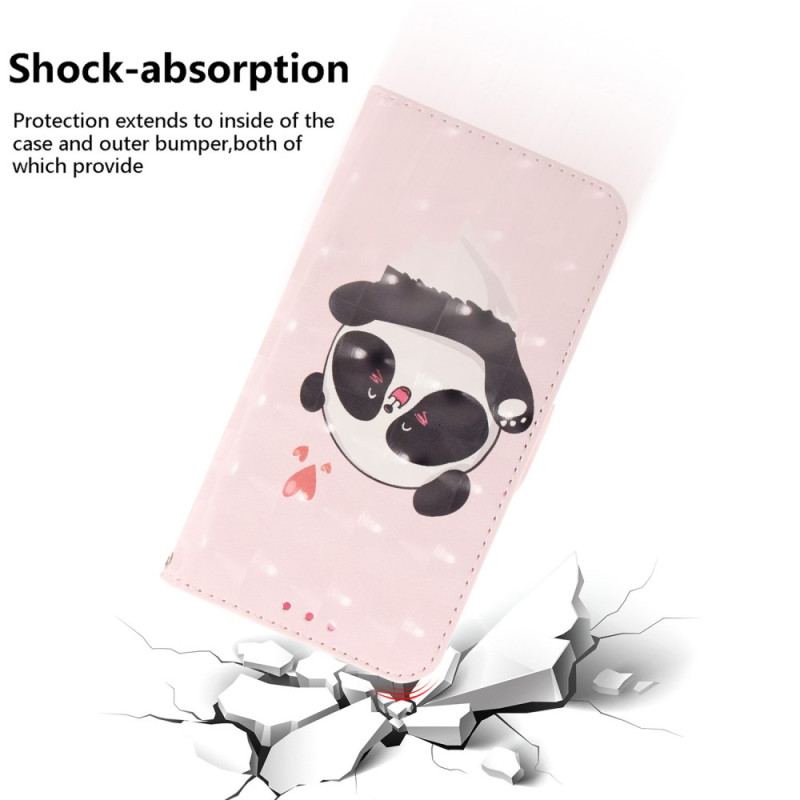 Capa Folio Para iPhone 15 Plus De Cordão Amor Panda Com Alça