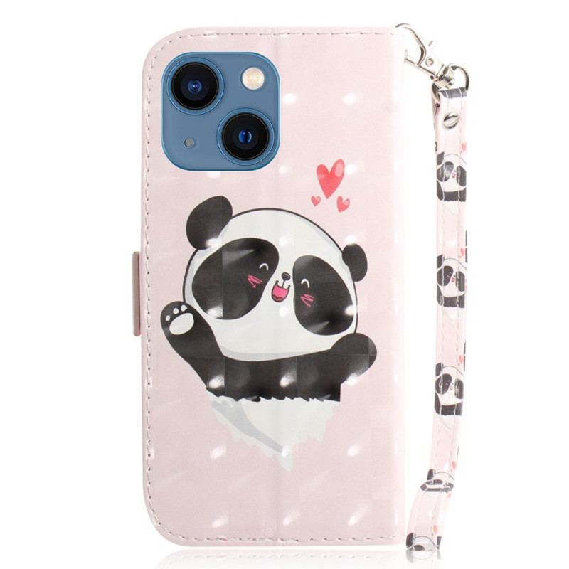 Capa Folio Para iPhone 15 Plus De Cordão Amor Panda Com Alça