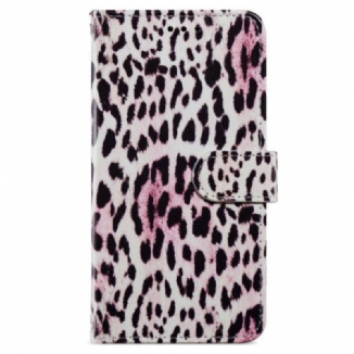 Capa Folio Para iPhone 15 Plus De Cordão Efeito Pele De Leopardo Com Alça