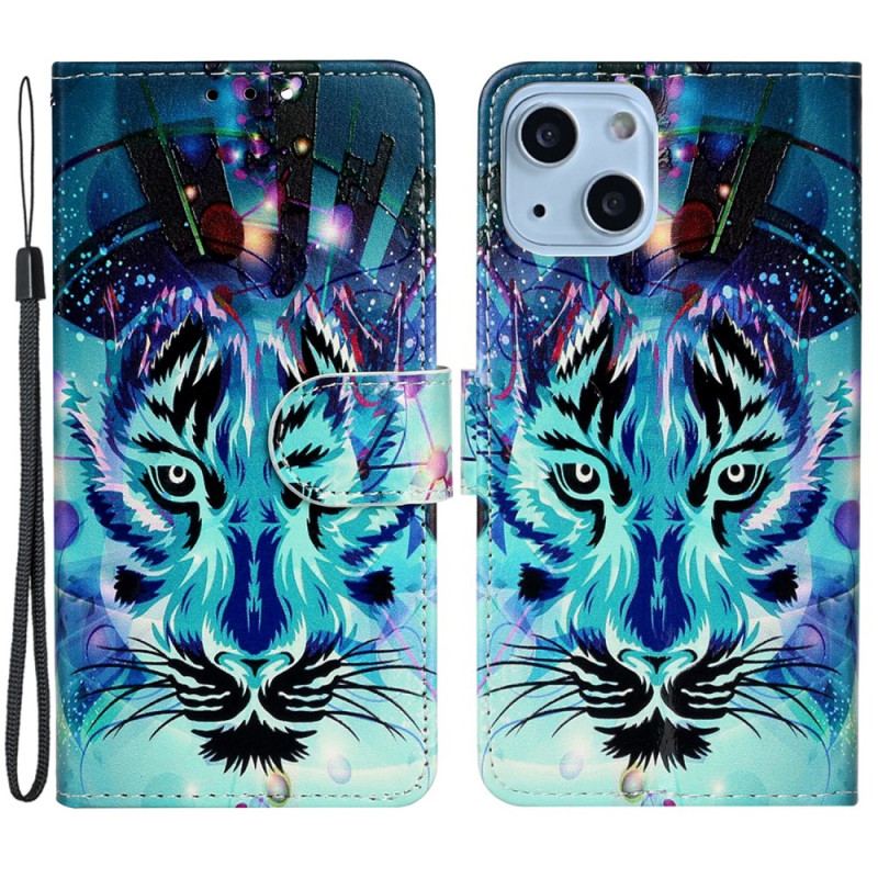 Capa Folio Para iPhone 15 Plus De Cordão Felino Com Alça