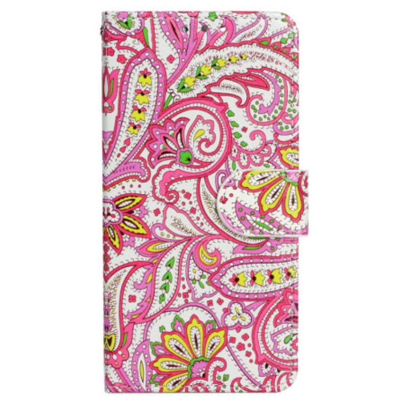 Capa Folio Para iPhone 15 Plus De Cordão Padrão Colorido Com Alça