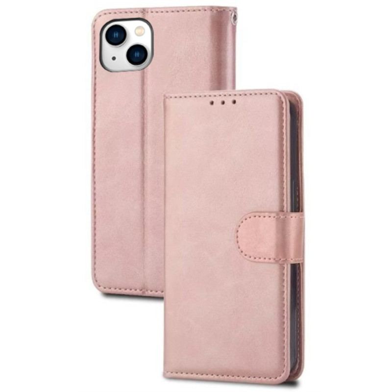 Capa Folio Para iPhone 15 Plus Couro Sintético Sóbrio