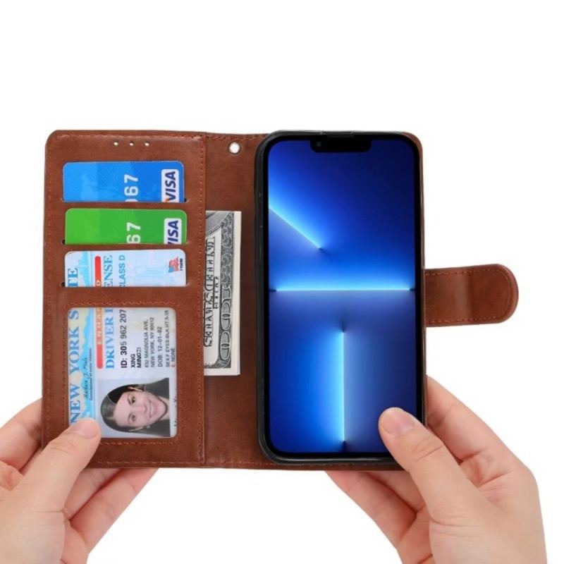 Capa Folio Para iPhone 15 Plus Couro Sintético Sóbrio