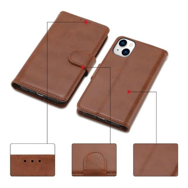 Capa Folio Para iPhone 15 Plus Couro Sintético Sóbrio