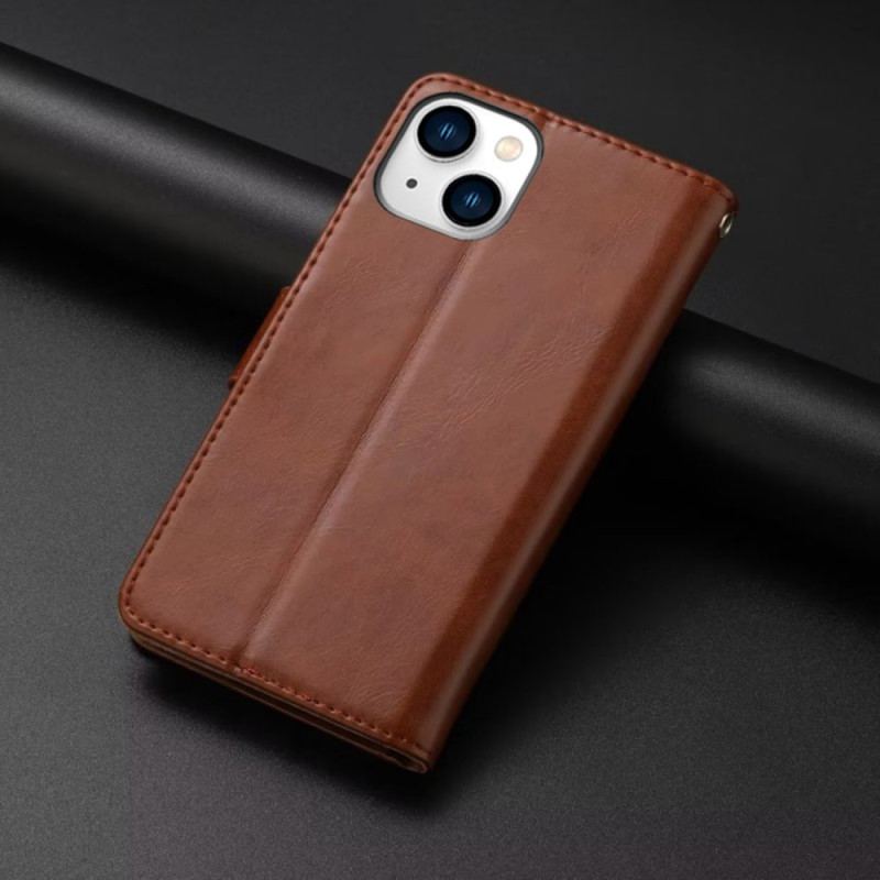 Capa Folio Para iPhone 15 Plus Couro Sintético Sóbrio