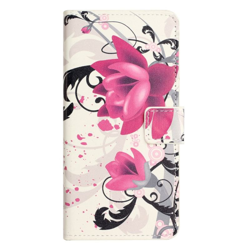 Capa Folio Para iPhone 15 Plus Flores Tropicais