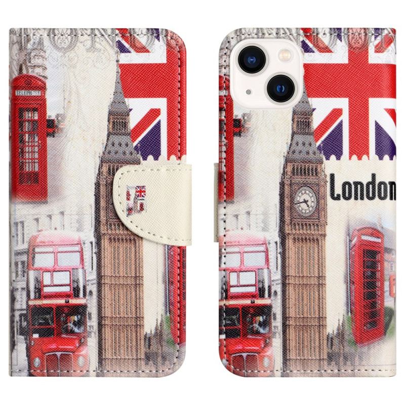 Capa Folio Para iPhone 15 Plus Vida Em Londres