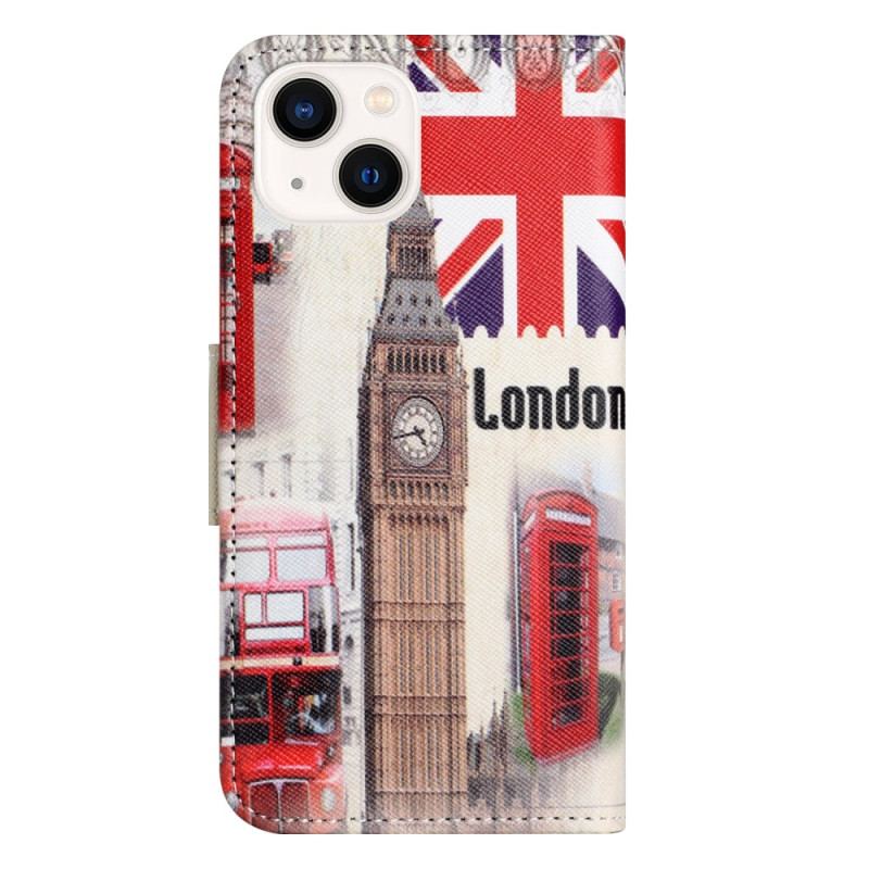 Capa Folio Para iPhone 15 Plus Vida Em Londres