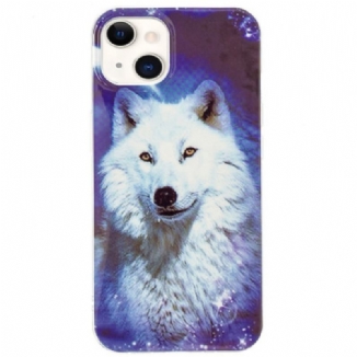 Capa Para iPhone 15 Plus Lobo Branco Fluorescente